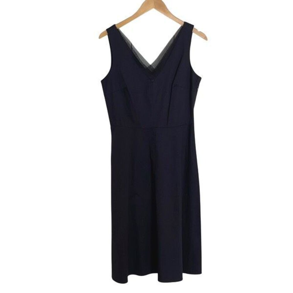 Talbots Womens V-Neck Sleeveless Mesh Trim Lined Sheath Dress Black Size 10 NWT